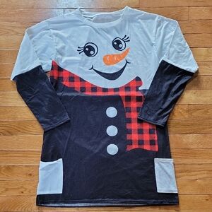 Women's Size M Snowman Long Sleeve Shirt Dress Black & White FUN!